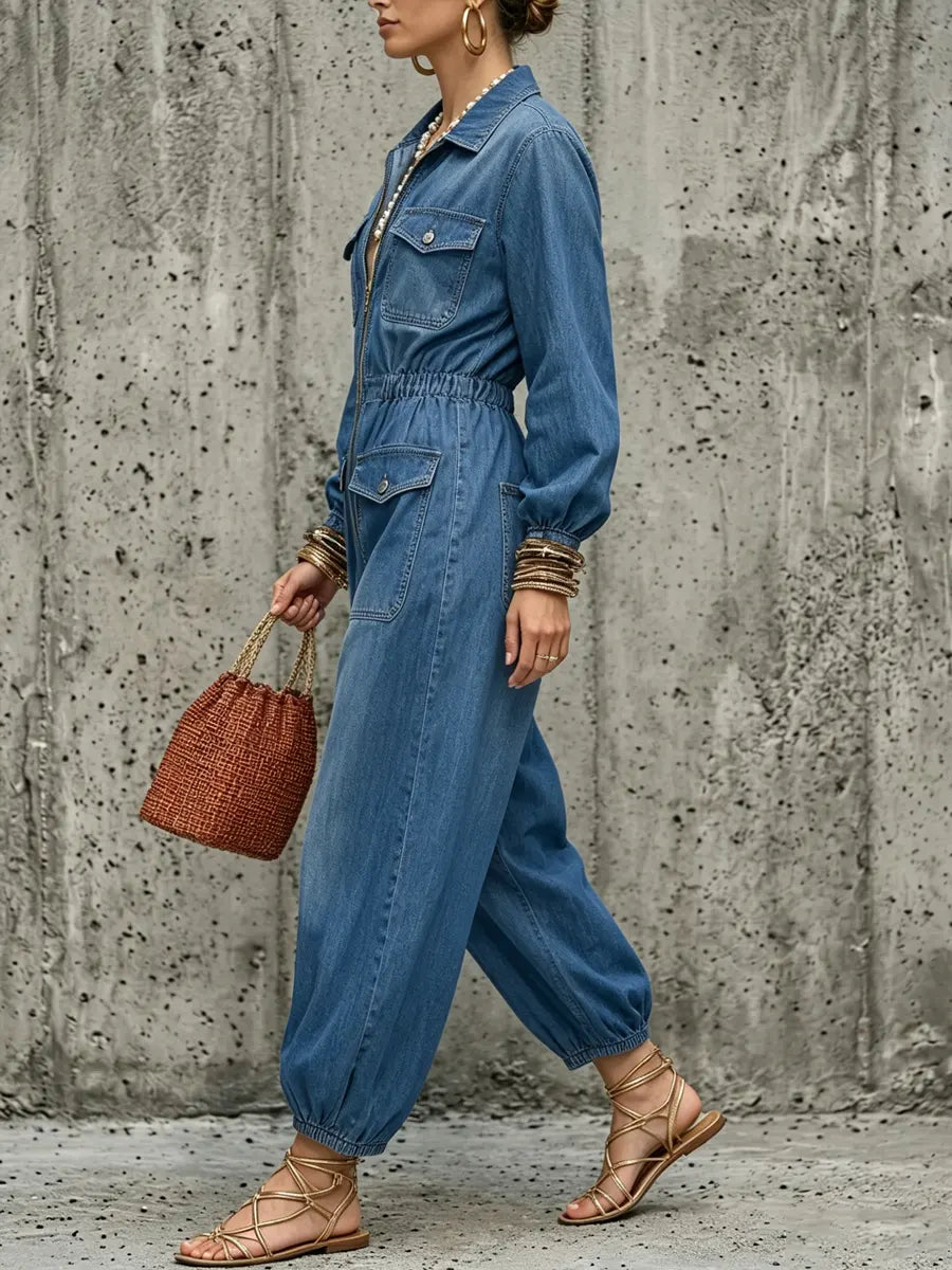 Women's Workwear Style Denim Jumpsuit