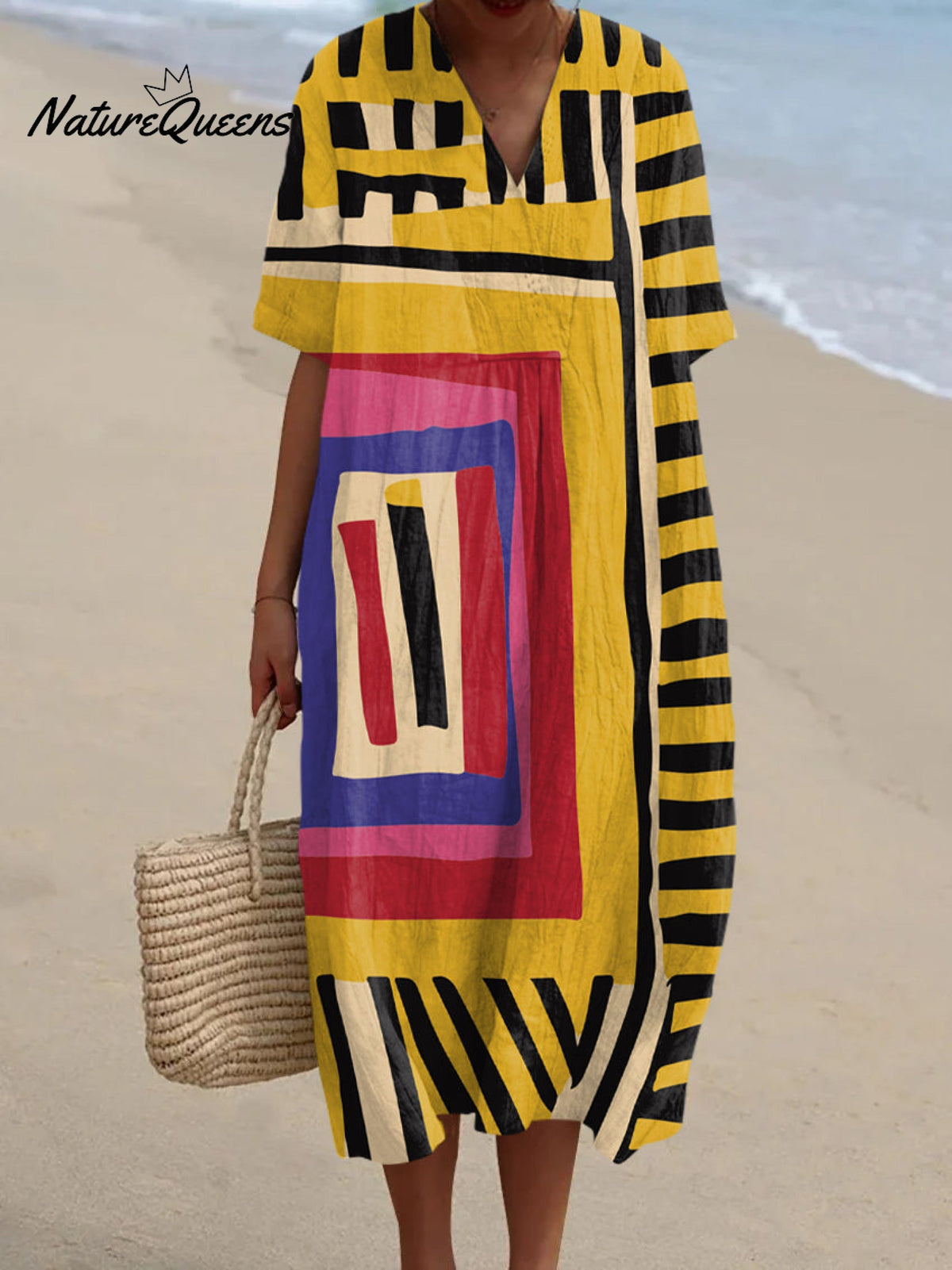 Abstract Painterly V-neck Resort Dress