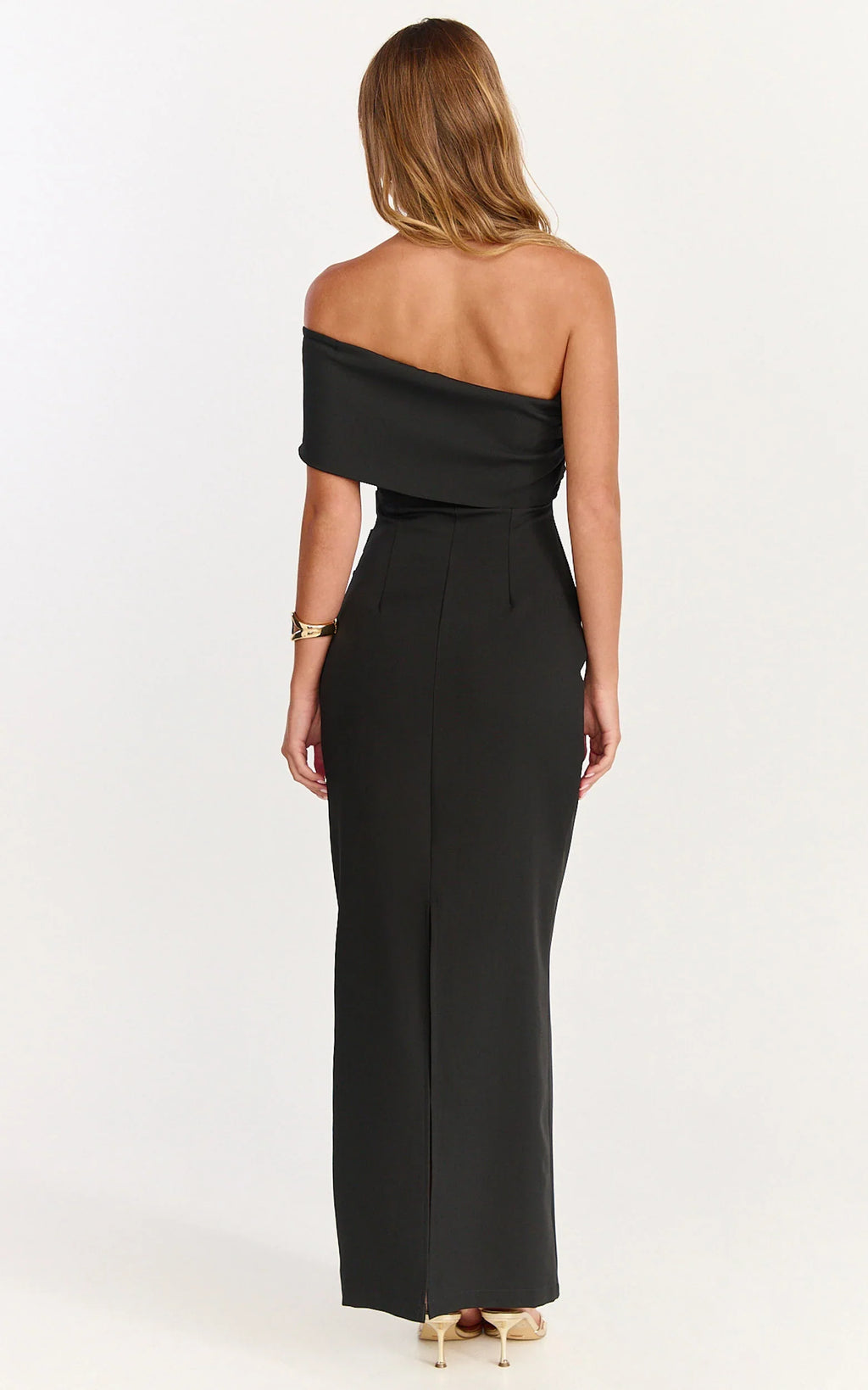 Pearce Maxi Dress - Gathered One Sleeve Bodycon Dress in Black
