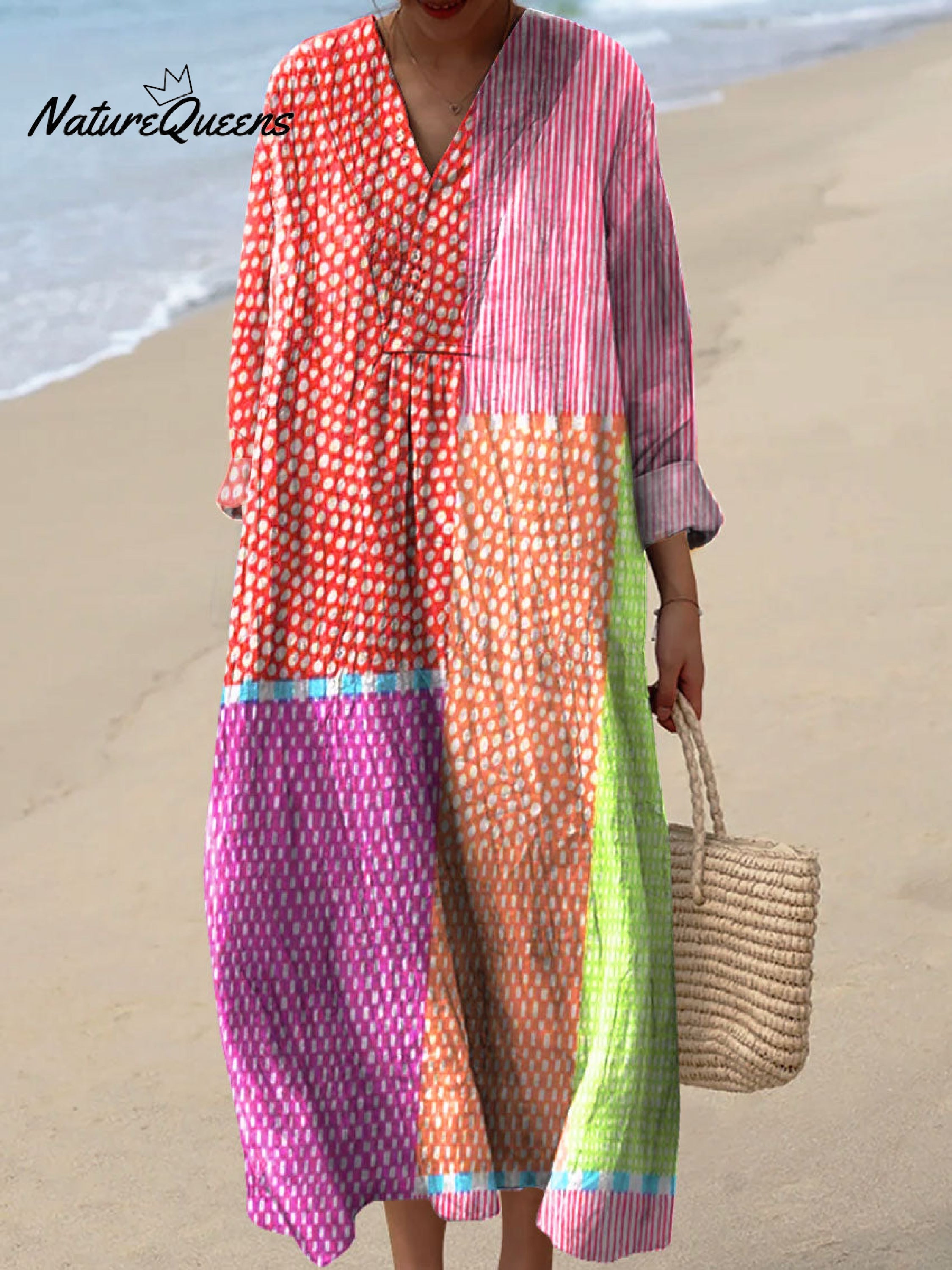 Women's Multicolor Blocks Cute Polka Dot Art Print Dress