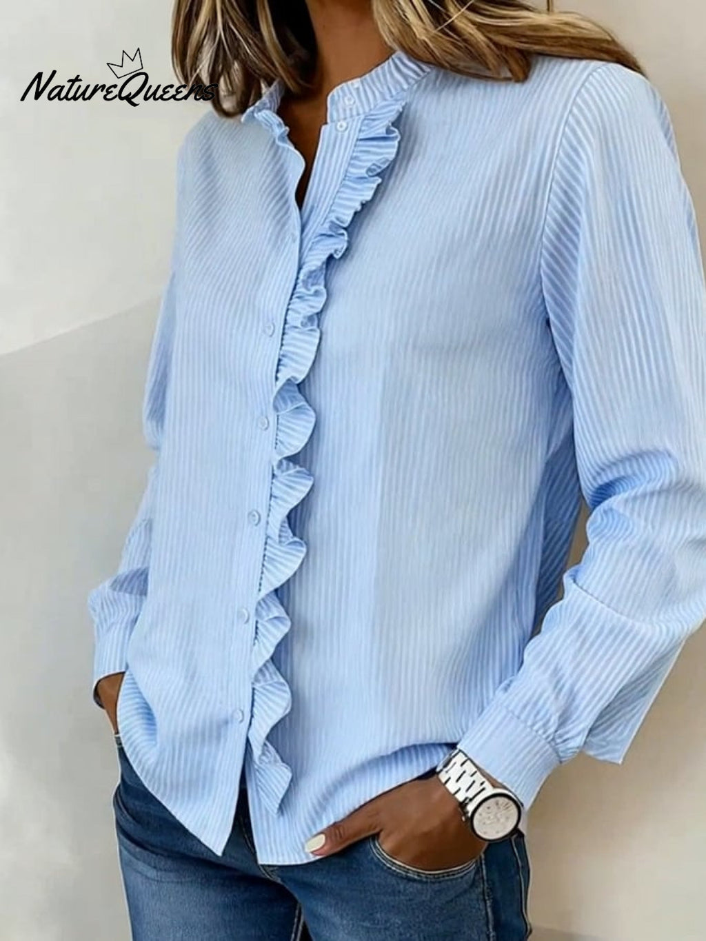 Women'S Casual Striped Ruffled Shirt