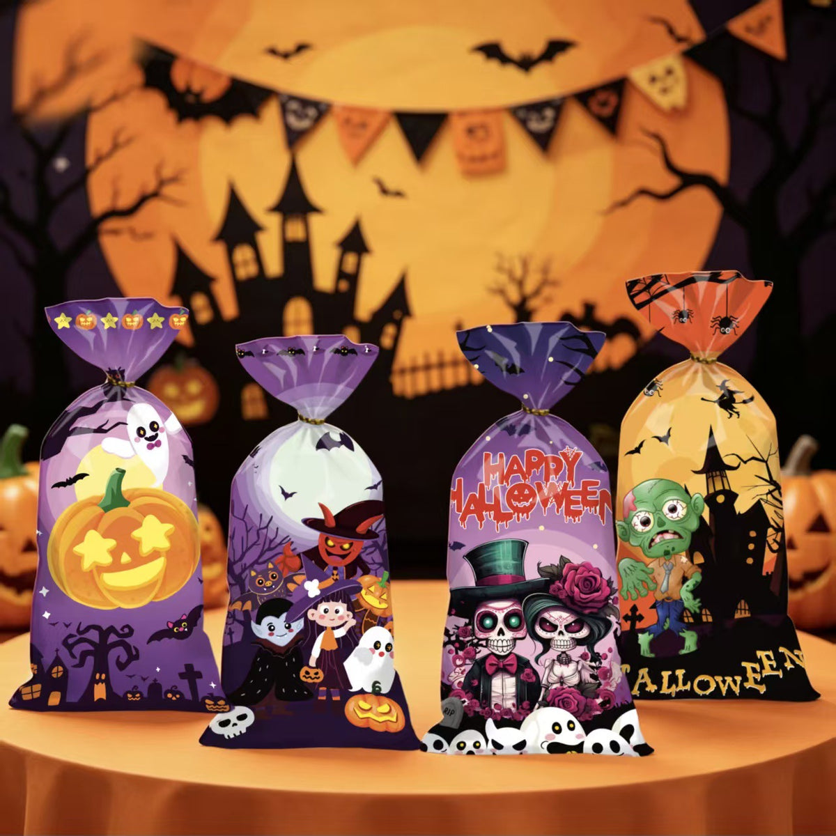 50pcs Halloween Candy Bags Trick-or-Treating Baking Bags