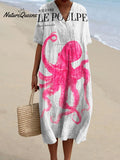 Women's Vintage Le Poulpe Octopus Art Print Flowy Dress