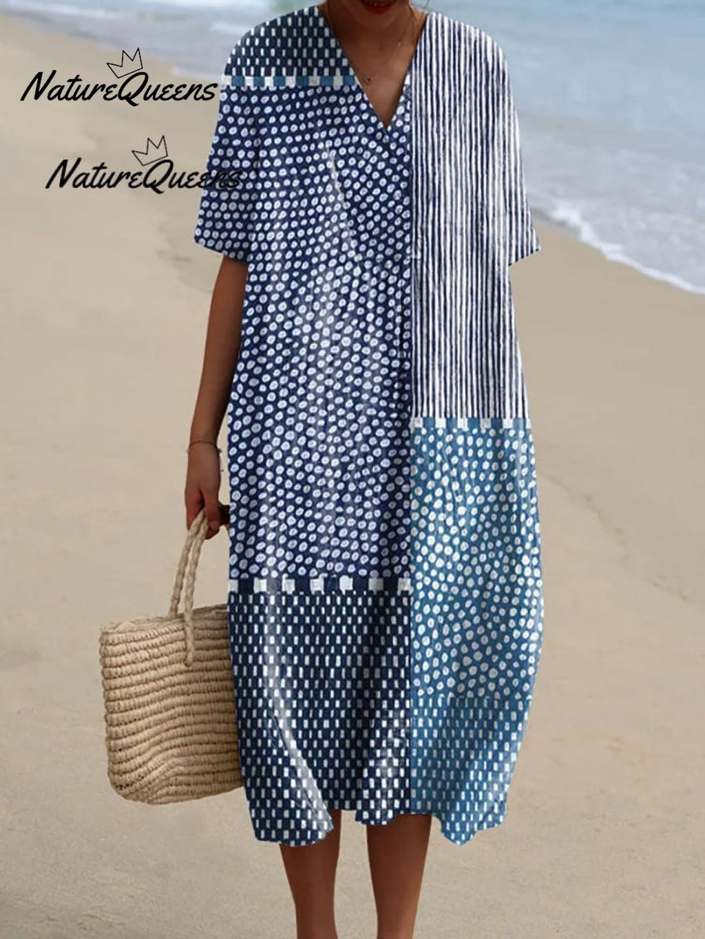 Women's Retro Polka Dot Art Print Casual Cotton And Linen Shirt