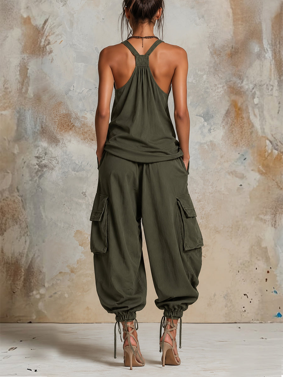 Casual & Cozy Linen-cotton Vest And Lantern Pants Two-piece Set