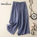 Dropping cotton and linen cropped wide-leg pants