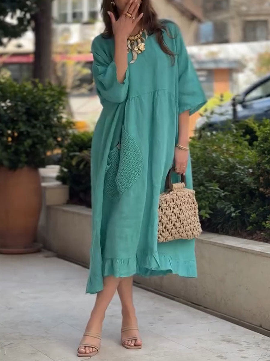 Women's Ruffled Cotton-linen Maxi Dress