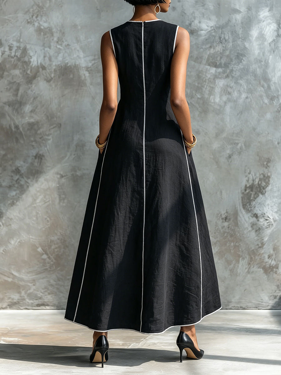 Women's Round-neck Sleeveless Loose-fit Casual Cotton-linen Dress