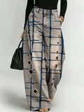 Women's Retro Geometry Pattern Printed Stylish Cutout Casual Denim Jeans